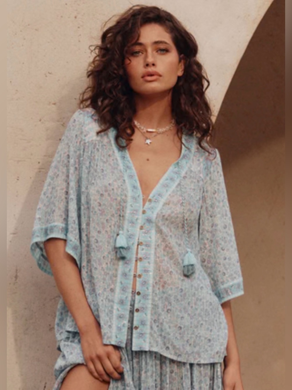 Spell Little Bird Flutter Sleeve Blouse - Sky